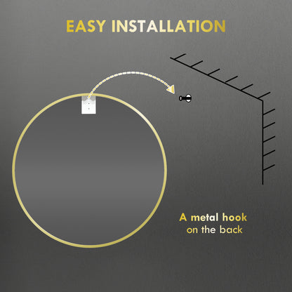 مرآة حمام دائرية بإطار من الألومنيوم من هومكوم مقاس 70 سم - لون ذهبي