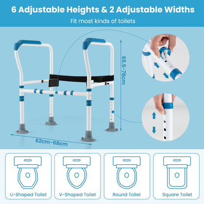 Stand Alone Toilet Safety Frame with Adjustable Height and Width -Blue