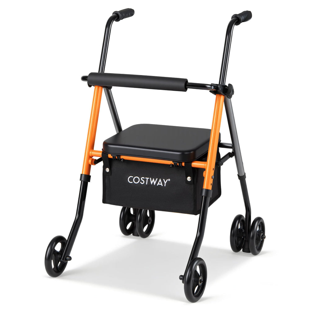 Adjustable Height Folding Lightweight Rollator Walker with Backrest-Black