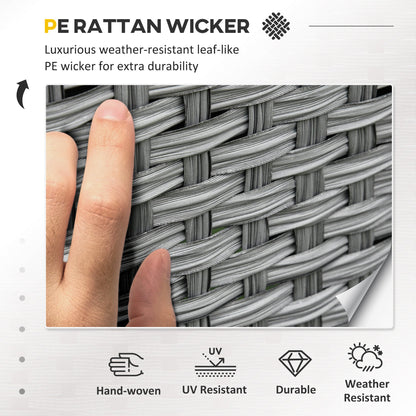 Outsunny 6 Pieces Rattan Garden Furniture Set, 6 Seater Garden Sofa Set with Glass Top Dining Table, Loveseat, 2 Armchairs and Ottomans, Wicker Outdoor Conservatory Furniture for Patio, Grey