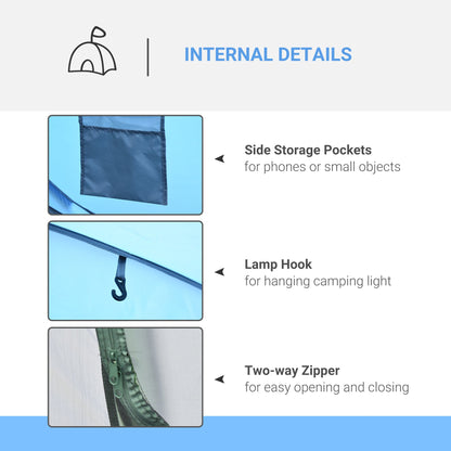 Outsunny 4 Person Pop-up Camping Tent Family Tent with Ground Sheet, 4 Windows and Portable Carry Bag for Beach Outdoor Trip, Sky Blue