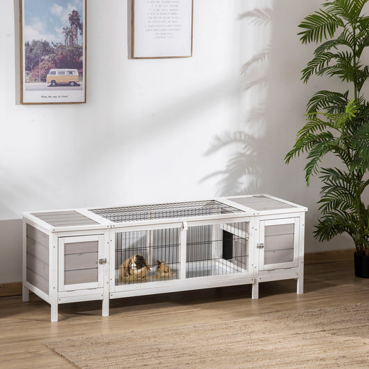 PawHut Rabbit Hutch and Run, with Removable Tray - Grey