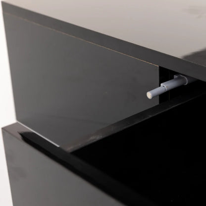 High-Gloss Coffee Table with Drawer, Two Storage Levels and LED Light, 100x50x39 cm, Black