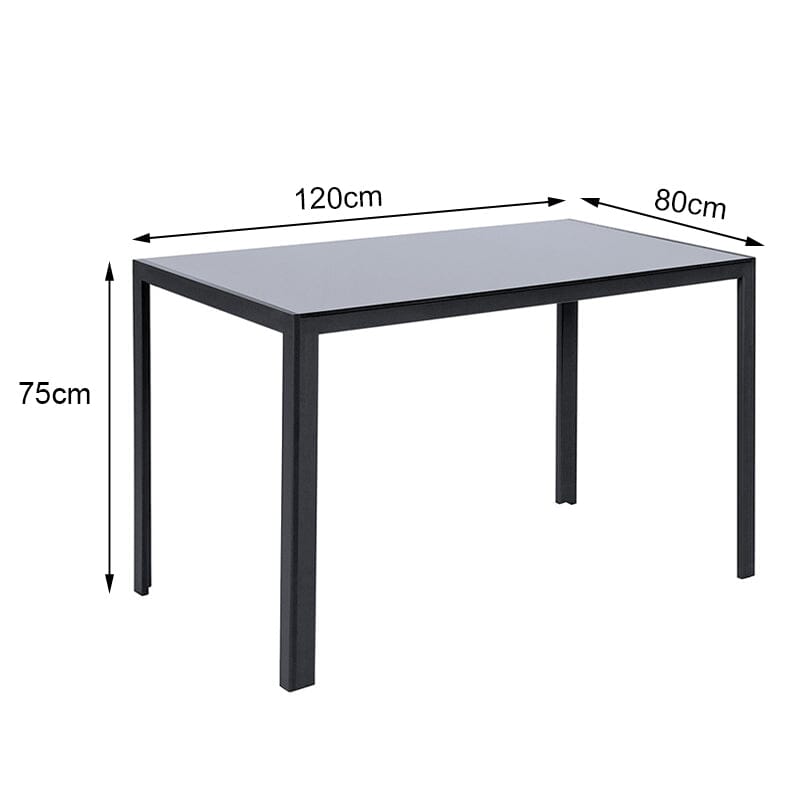 طاولة طعام مستطيلة زجاجية حديثة باللون الأسود تتسع لـ 6 مقاعد