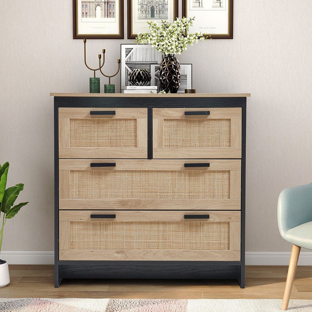 80cm Wide Wooden Vintage Storage Cabinet with Rattan Drawer Console Table