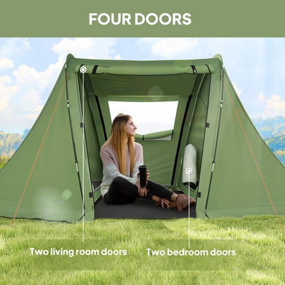 Outsunny 3 Man Camping Tent with Living Area and 2 Bedrooms, 3000mm Waterproof Family Tent with Sewn-in Groundsheet and bag, Portable Dome Shelter for Hiking, Festival, Backpacking, Green