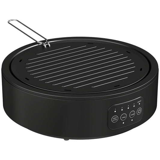 HOMCOM Electric Ceramic Hob with Grill Plate, Multifunctional 36cm Plug in Electric Hob with 4 Heat Levels for All Type Pot