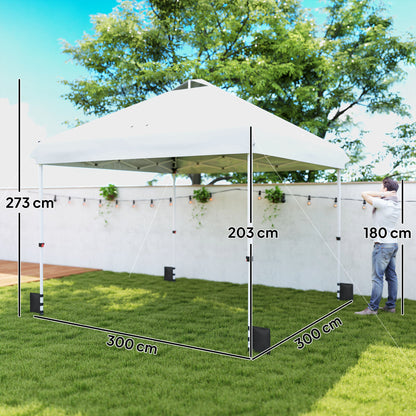 Outsunny 3 x 3 m Pop Up Gazebo with Wheels, UPF50+ One-Touch Outdoor Garden Party Tent Marquee Wedding Awning Canopy, White