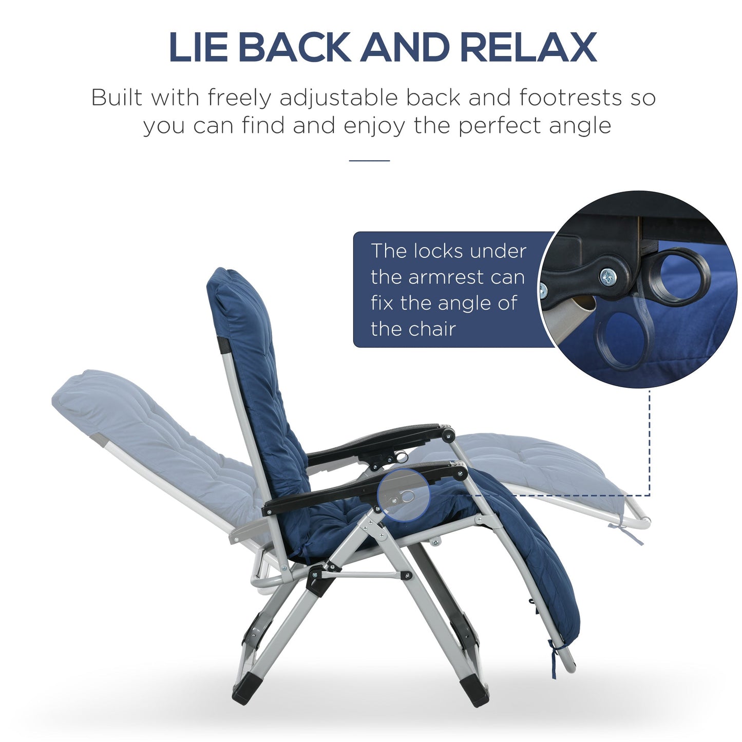 Outsunny 2pc Reclining Zero Gravity Sun Loungers ,Folding Chaise Lounge Chair with Cushions, Blue