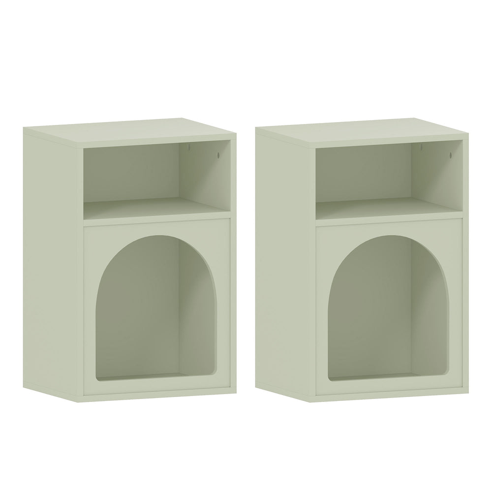 HOMCOM Set of 2 Bedside Tables with 2 Open Compartments - Light Green