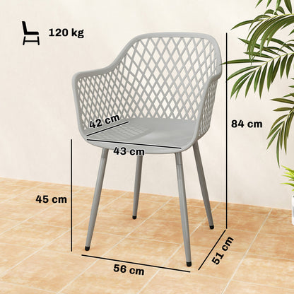 Outsunny Garden Chairs Set of 4, Garden Dining Chairs with Cut Out Diamond Back and Armrests for Patio, Balcony, Terrace, Grey