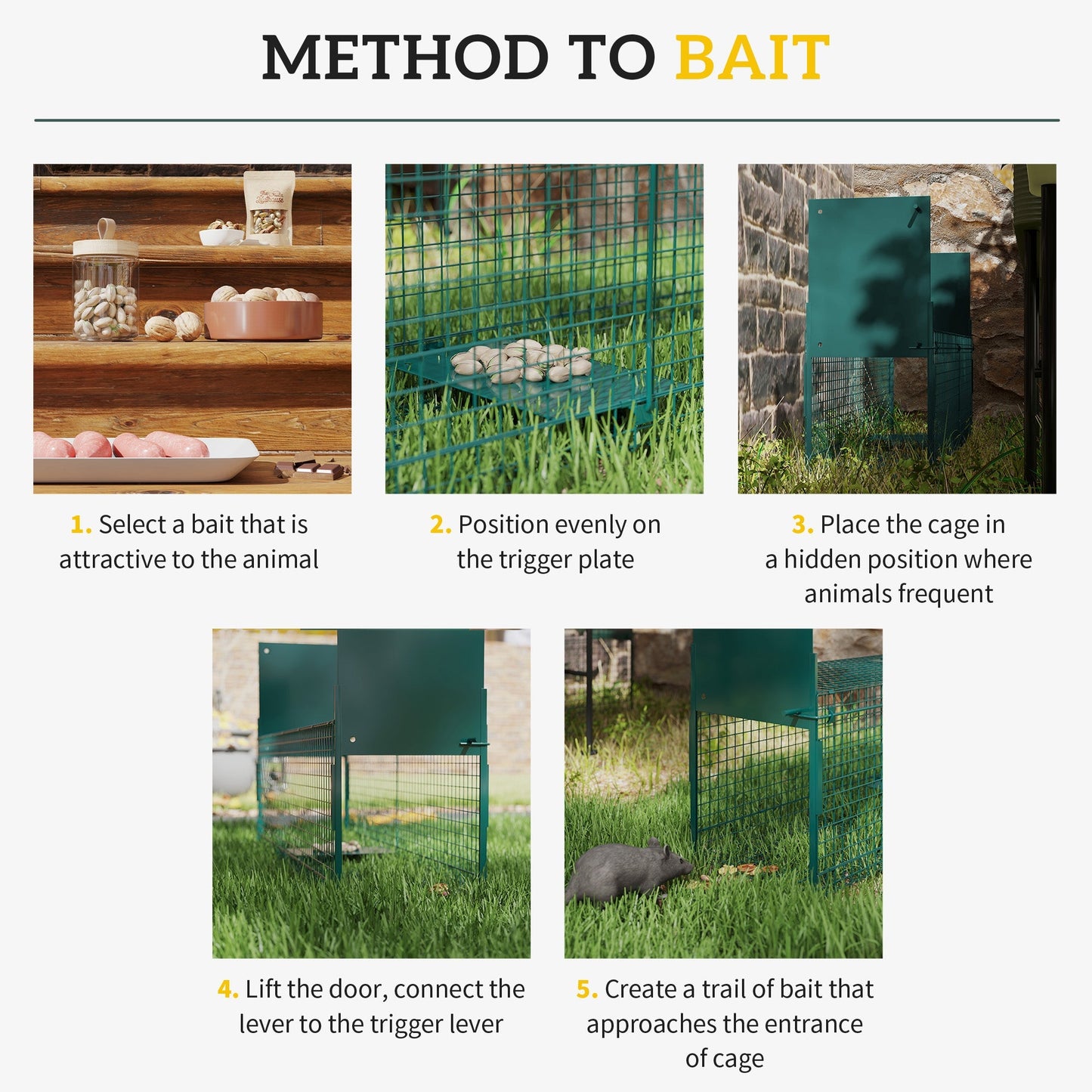 PawHut Two-Door Live Trap for Small Animals, Animal Trap for Rat, Mice - Dark Green
