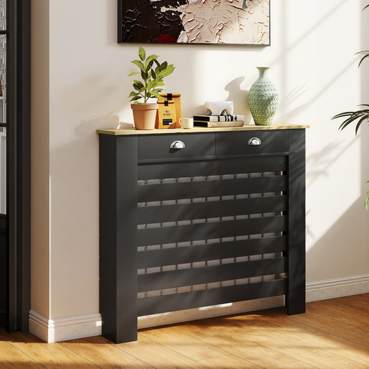 HOMCOM 95.5H x 111Wcm Radiator Cover, with Drawer - Black