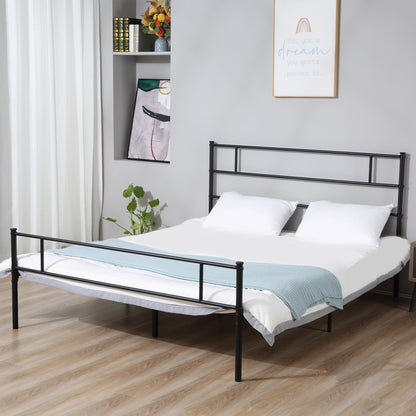 King Size Metal Bed Frame w/ Headboard and Footboard Metal Slat Support and Underbed Storage Space