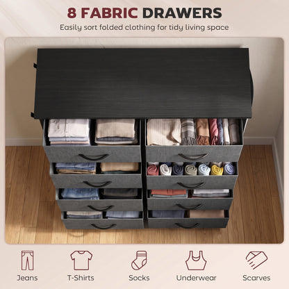 HOMCOM Chest of Drawers, Dresser for Bedroom with 8 Fabric Drawers, Tall Storage Unit w/ Side Storage Bag, Grey