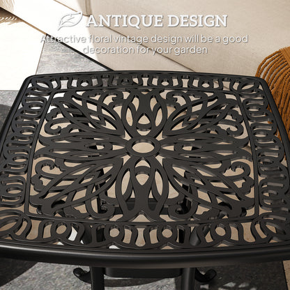 Outsunny Outdoor Garden Table with 38mm Dia. Umbrella Hole, Cast Aluminium Patio End Table with Anti-slip Foot Pads for Garden, Patio, Balcony, 54 x 52.5cm, Black