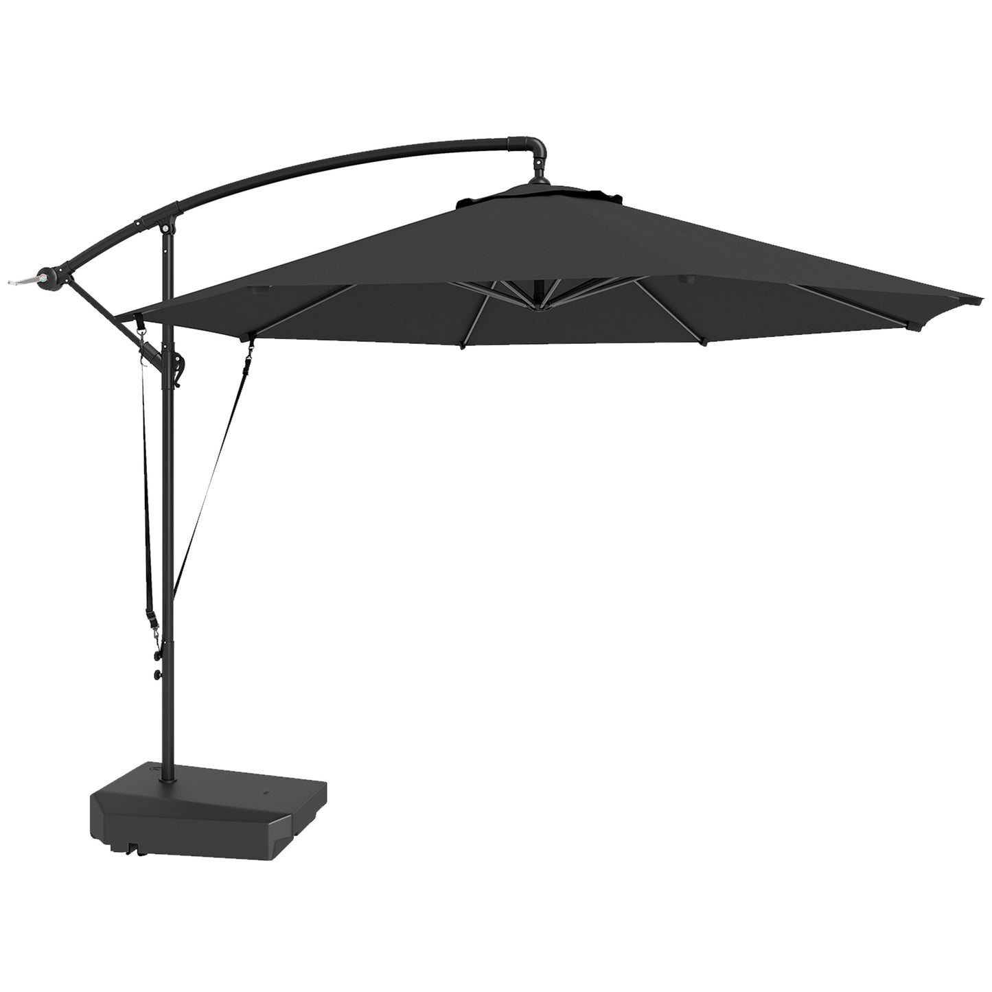 Outsunny 3(m) Garden Cantilever Parasol with Fillable Base up to 90kg, Wind Protection Strap, Cover, Round Banana Hanging Umbrella with Crank Handle and Tilt, UPF50+ Patio Umbrella, Grey