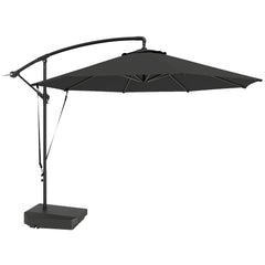 Outsunny 3(m) Garden Cantilever Parasol with Fillable Base up to 90kg, Wind Protection Strap, Cover, Round Banana Hanging Umbrella with Crank Handle and Tilt, UPF50+ Patio Umbrella, Grey