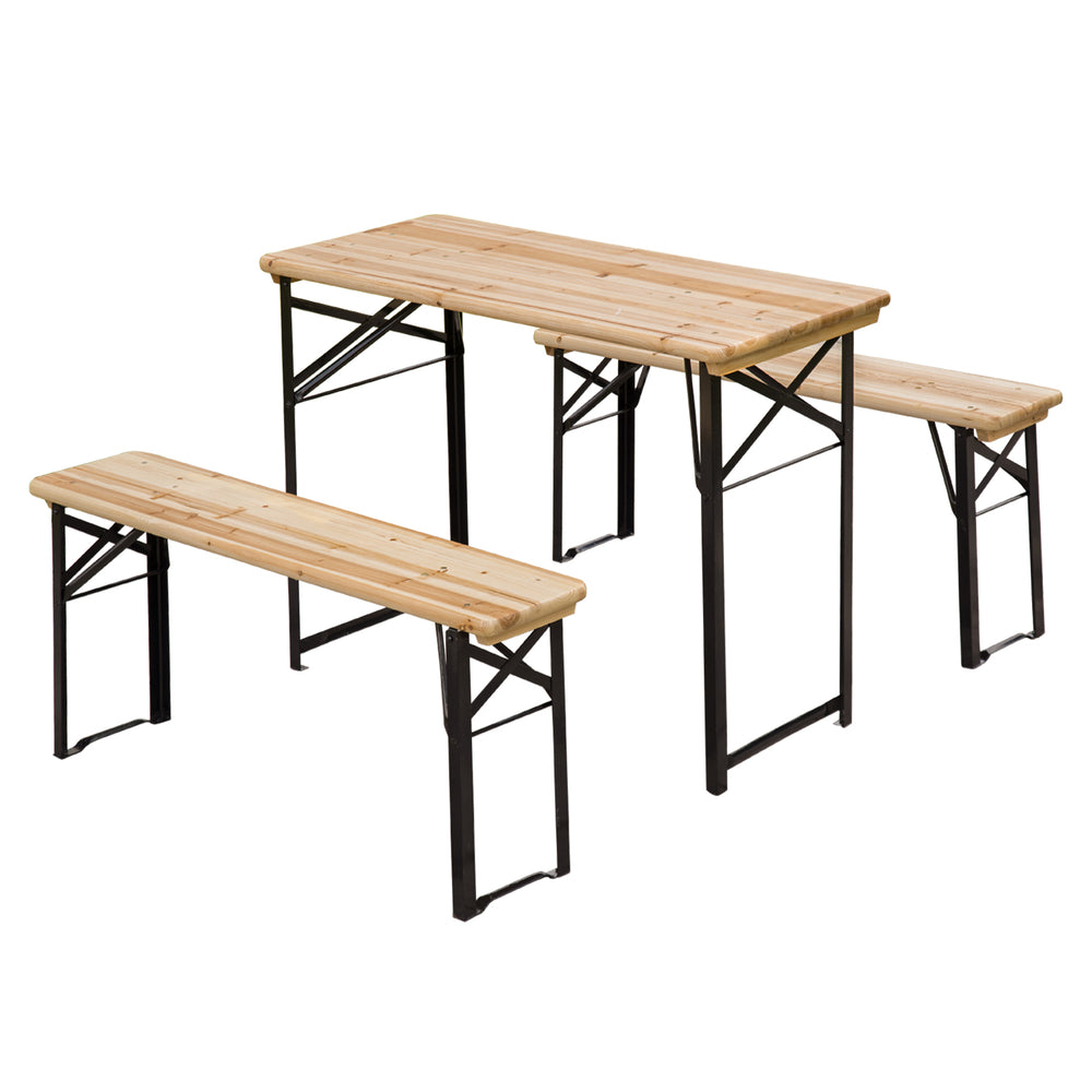 Outsunny Portable Folding Camping Picnic Table and Bench Set Garden BBQ Chairs Stools Trestle Wooden Wood (120cm(L) x 25cm(W) x 46cm(H))