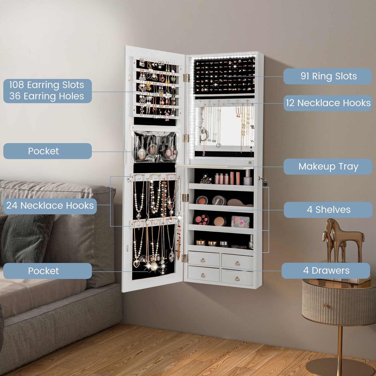 Multipurpose Storage Cabinet with 4 Drawers-White