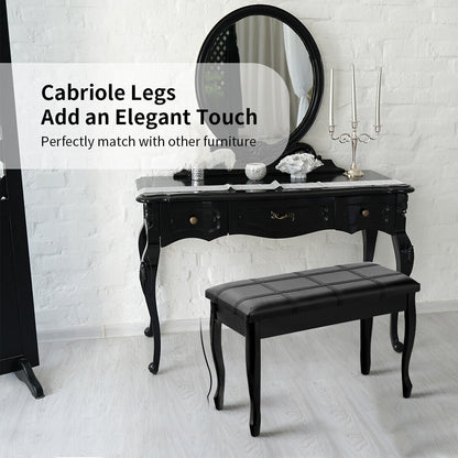 Leather Piano Bench with Storage Compartment and Wooden Legs-Black