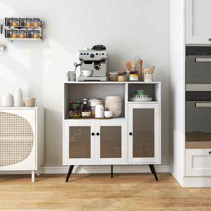 Industrial Wooden Kitchen Storage Cabinet with Tempered Glass Doors-White