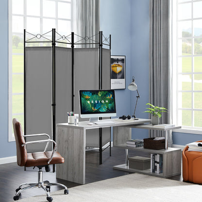 6 Feet 4-Panel Light Weight Room Divider with Polyester Cloth-Grey