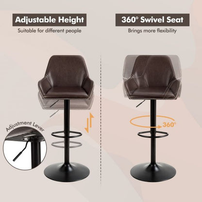 PU Leather 360° Swivel Adjustable Bar Stool with Armrest