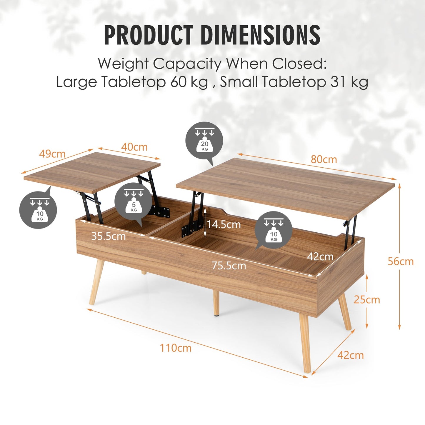 Split Top Coffee Table with Pneumatic Rods-Brown