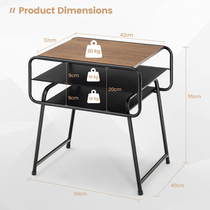 3-Tier Sofa Side Table with Storage Shelf for Living Room Bedroom-Brown