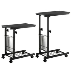 C-shape Adjustable End Table with Storage Basket-Black