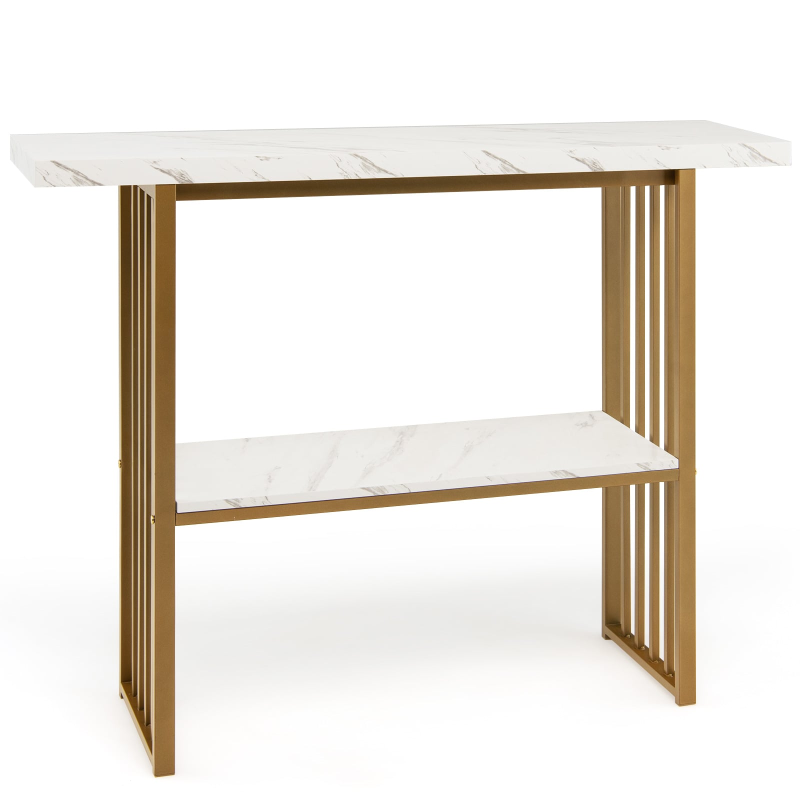2-Tier Faux Marble Console Table for Entryway Living Room Bedroom-White &amp; Golden