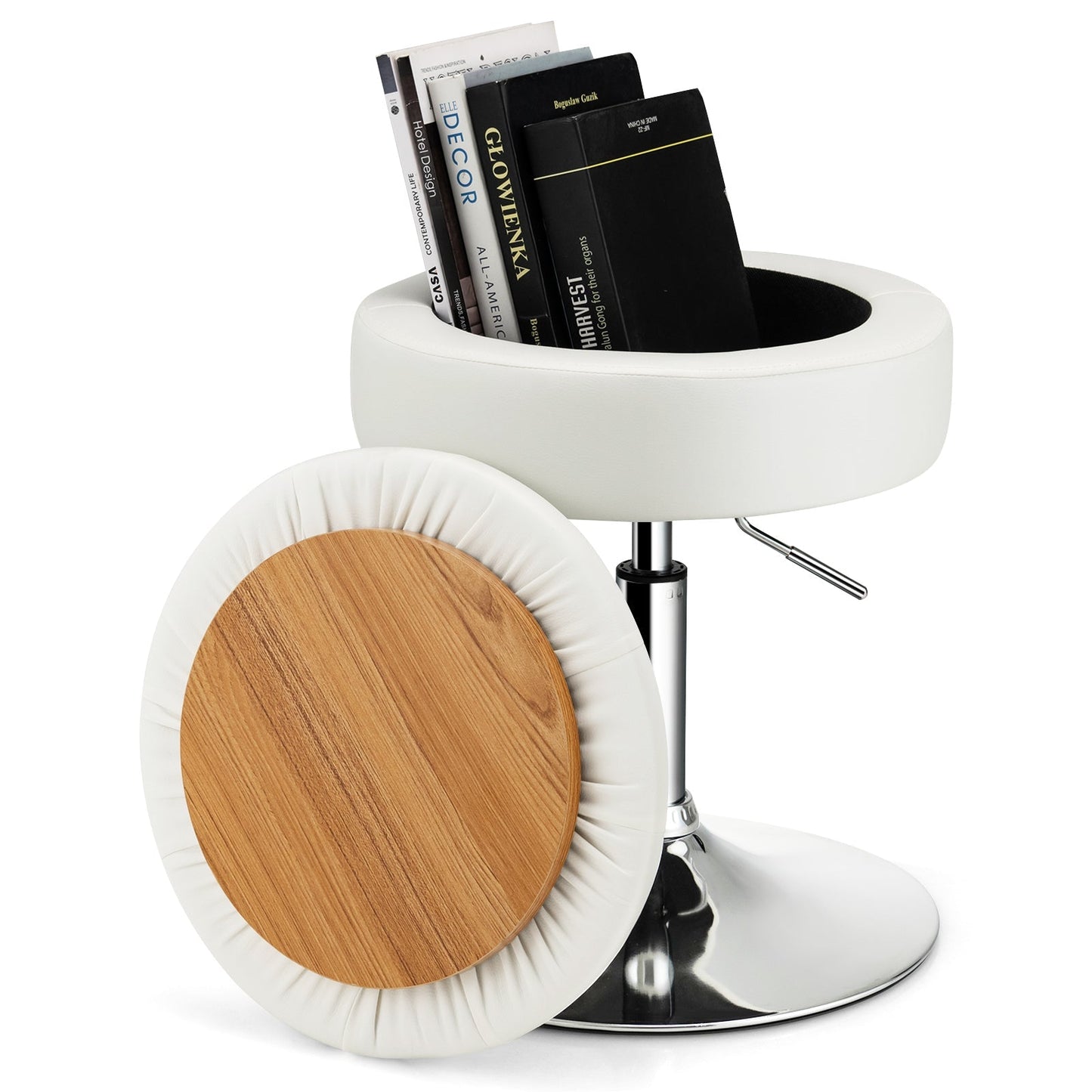 360° Swivel Vanity Stool with Removable Tray Lid-White