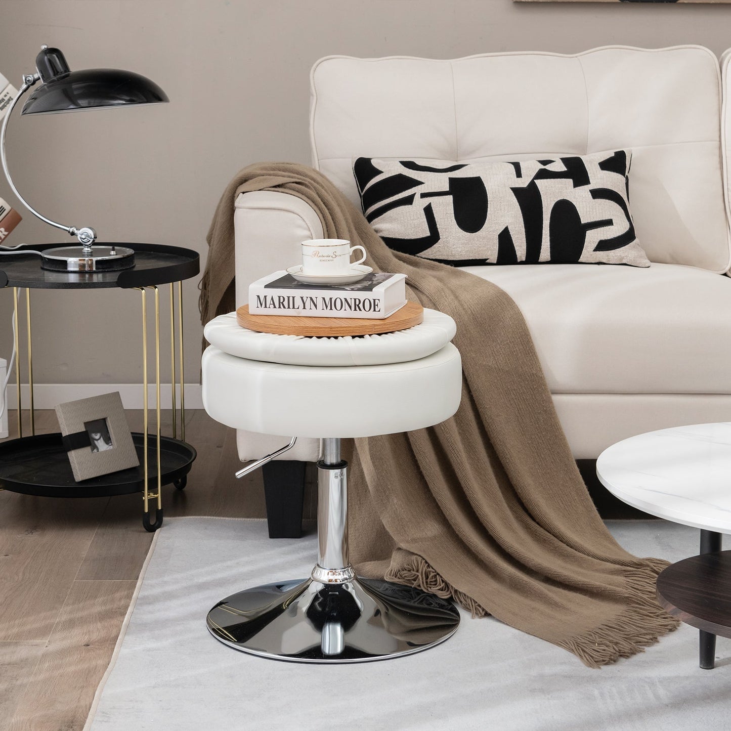 360° Swivel Vanity Stool with Removable Tray Lid-White