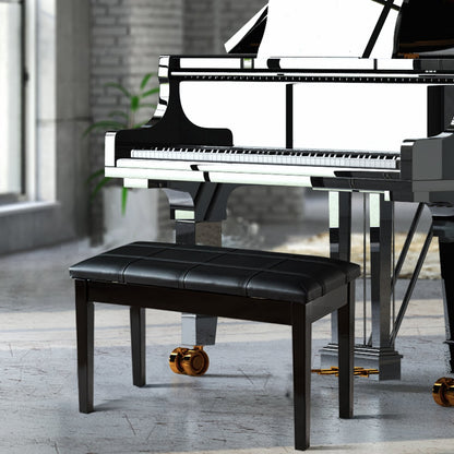 Wooden Duet Piano Bench with Padded Cushion and Music Storage-Black