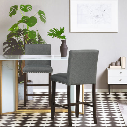 Upholstered Bar Stool Set of 2 for Dining Room Kitchen Restaurant-Grey