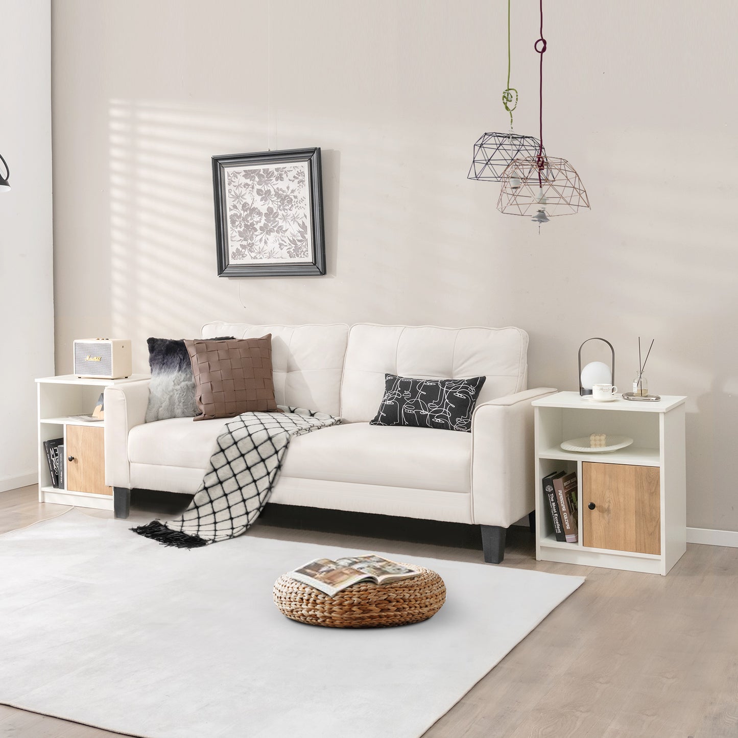 Set of 2 Modern Nightstands with Cable Management Hole-White
