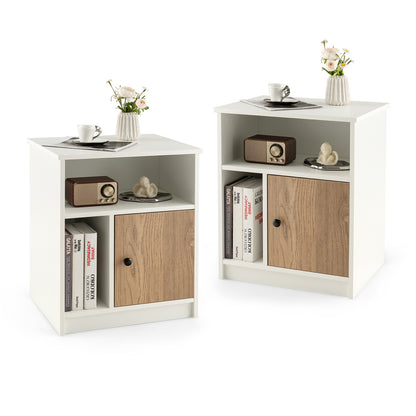 Set of 2 Modern Nightstands with Cable Management Hole-White