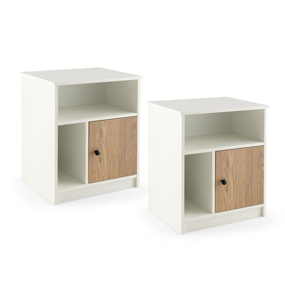 Set of 2 Modern Nightstands with Cable Management Hole-White