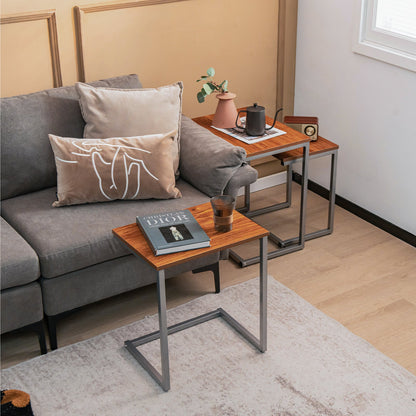 Set of 3 Nesting Coffee Tables with Wood Grain Tabletop-Brown