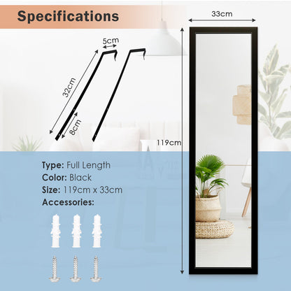 Full Length Over the Door Mirror with Hanging Hooks for Bedroom-Black