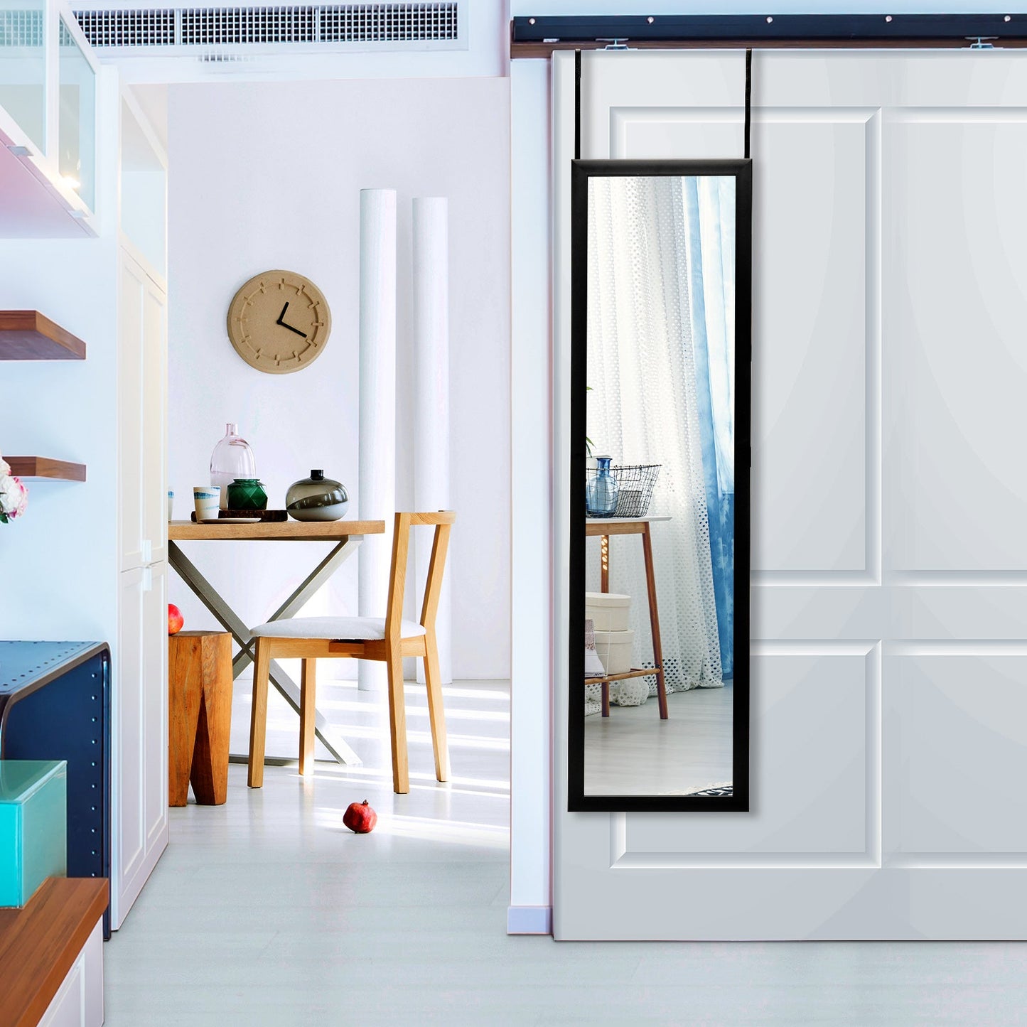 Full Length Over the Door Mirror with Hanging Hooks for Bedroom-Black