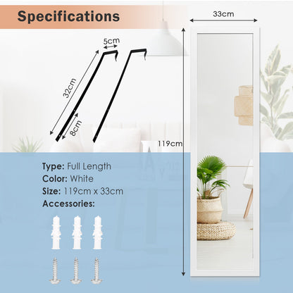 Full Length Over the Door Mirror with Hanging Hooks for Bedroom-White