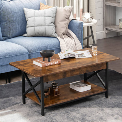 2-Tier Industrial Coffee Table for Living Room Bedroom Office-Rustic Brown