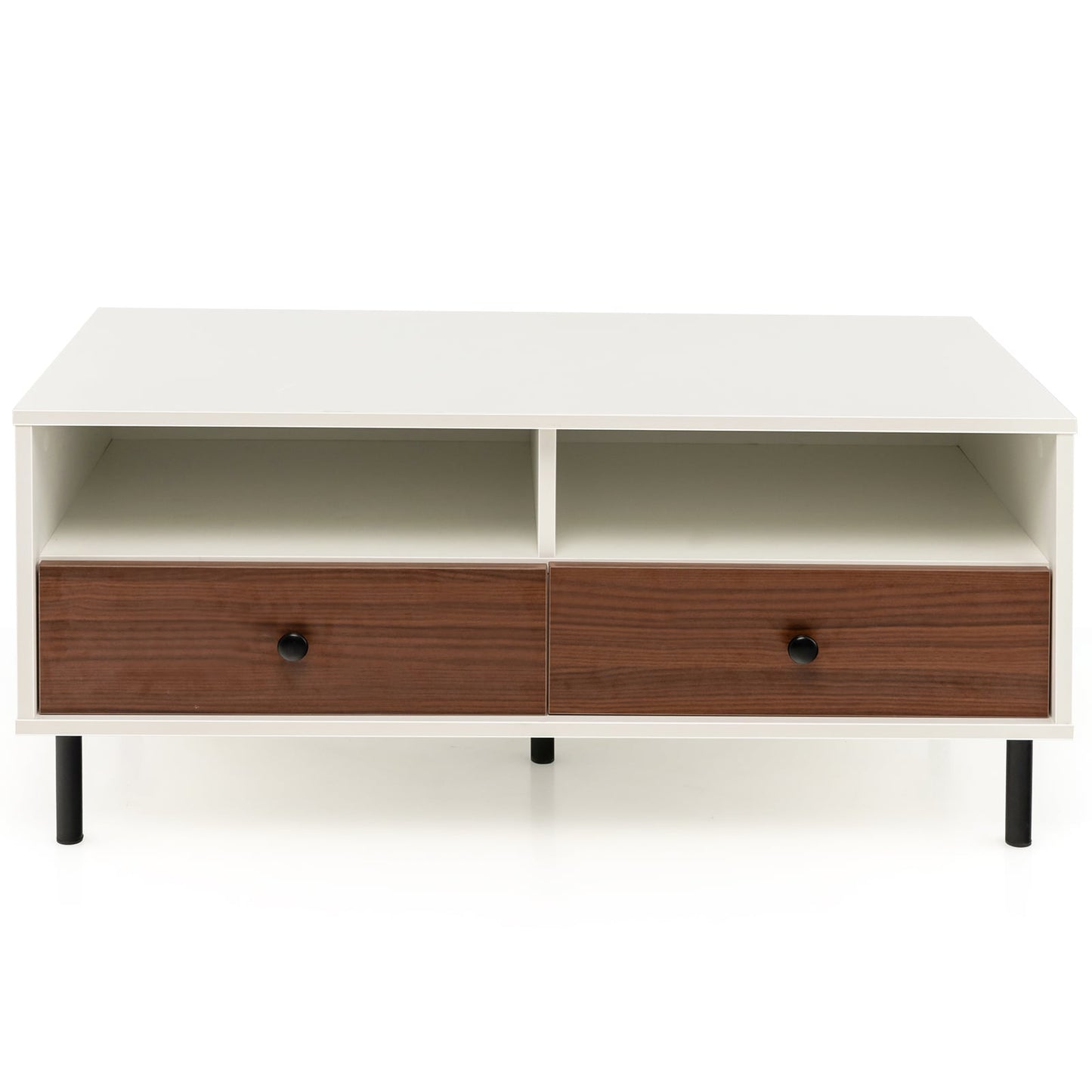 Rectangle Sofa Tea Table with Sturdy Metal Legs for Home Office-White