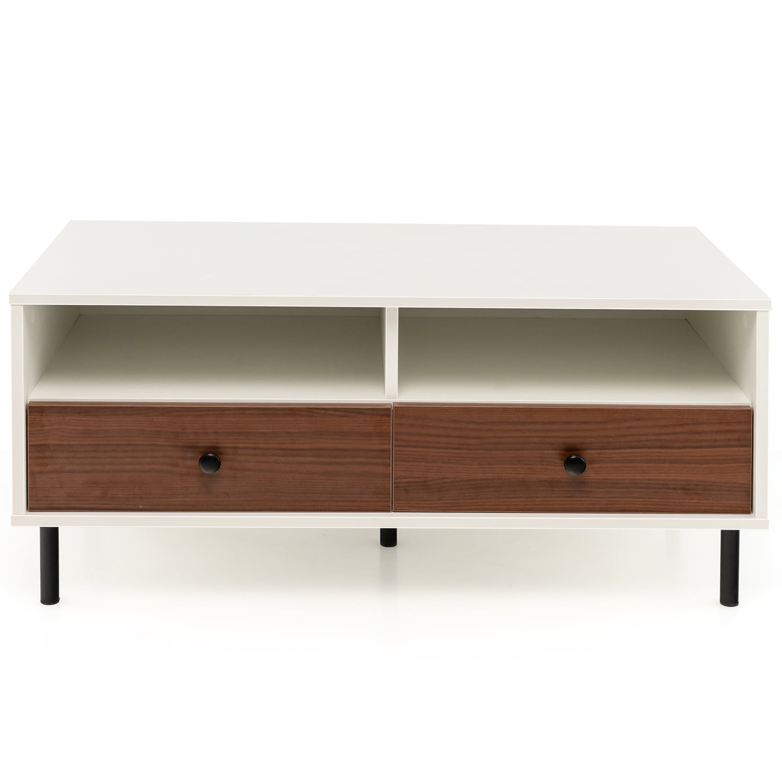 Rectangle Sofa Tea Table with Sturdy Metal Legs for Home Office-White