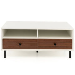 Rectangle Sofa Tea Table with Sturdy Metal Legs for Home Office-White