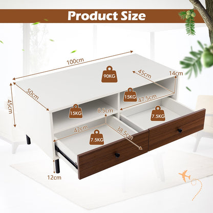 Rectangle Sofa Tea Table with Sturdy Metal Legs for Home Office-White