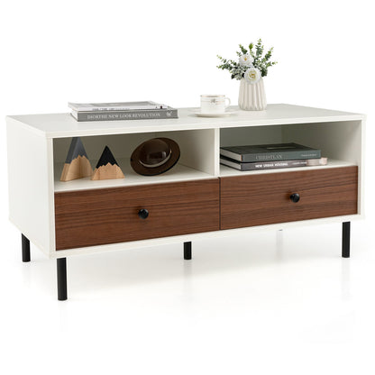 Rectangle Sofa Tea Table with Sturdy Metal Legs for Home Office-White
