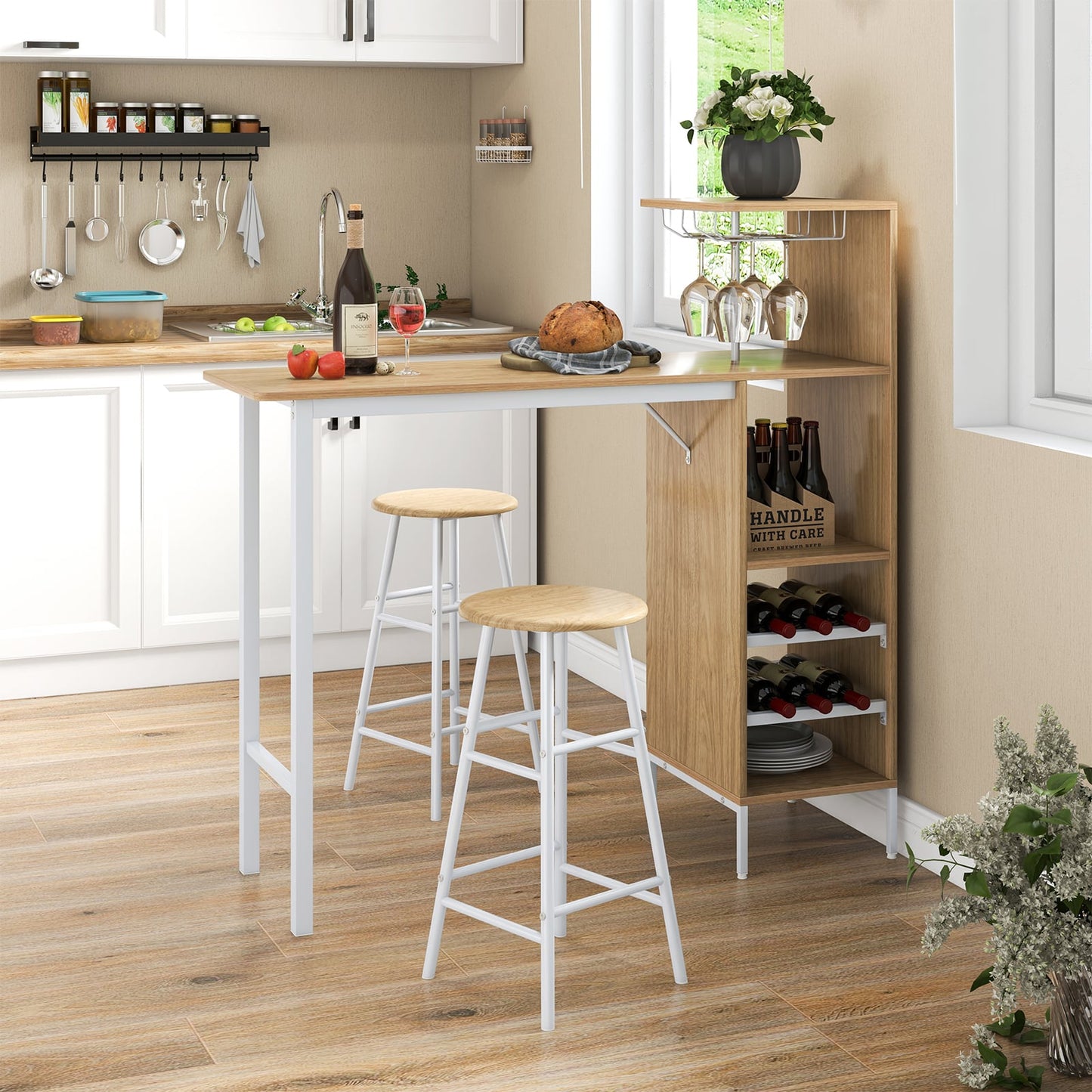 Counter Height Dining Table Set for Bistro Living Room-Natural